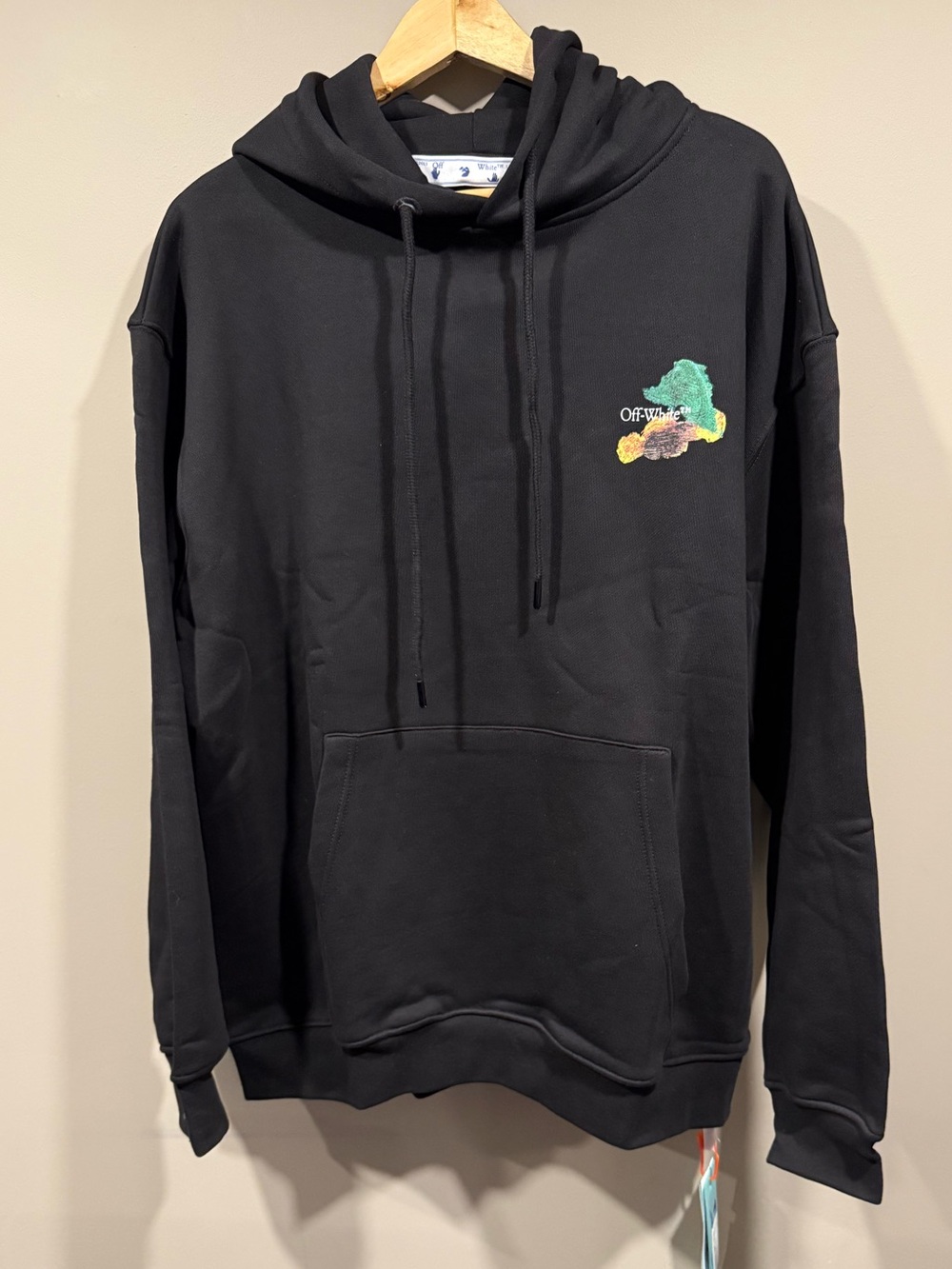 Off-White Black Hoodie with Multicolor logo Paint-Style Graphic image 3